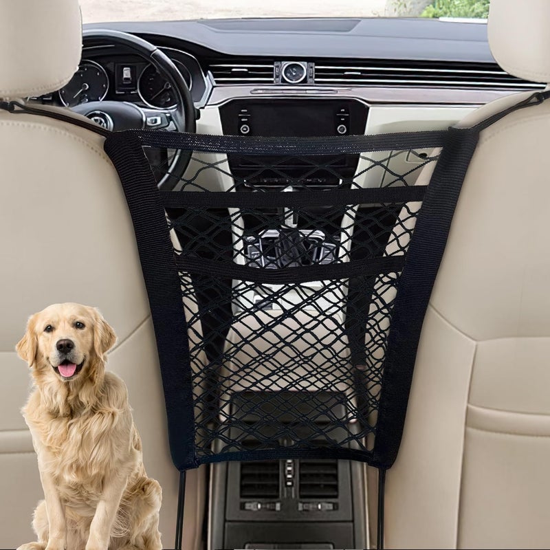 CEMZENFIX Dog Car Net Barrier 3-Layer– Stretchable Dog Car Barrier & Pet Divider Dog Barrier for Car Back Seat with Storage Mesh – Easy Install, Safer Driving with Pets & Kids – Fits Most Cars & SUVs (Style 1) - Image 1